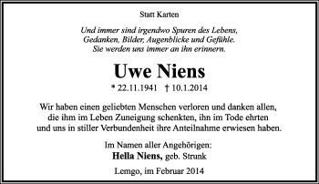 Anzeige  Uwe Niens  Lippische Landes-Zeitung