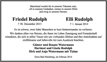 Anzeige  Friedel Rudolph  Lippische Landes-Zeitung
