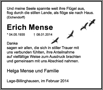 Anzeige  Erich Mense  Lippische Landes-Zeitung