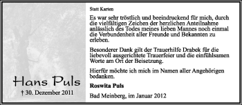 Anzeige  Hans Puls  Lippische Landes-Zeitung