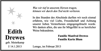 Anzeige  Edith Drewes  Lippische Landes-Zeitung