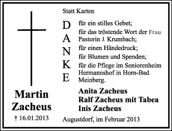 Anzeige  Martin Zacheus  Lippische Landes-Zeitung