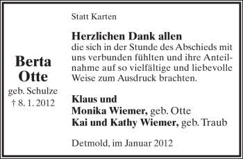 Anzeige  Berta Otte  Lippische Landes-Zeitung