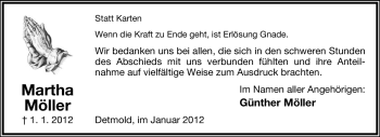 Anzeige  Martha Möller  Lippische Landes-Zeitung