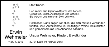 Anzeige  Erwin Wehmeier  Lippische Landes-Zeitung
