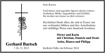 Anzeige  Gerhard Bartsch  Lippische Landes-Zeitung