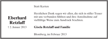 Anzeige  Eberhard Retzlaff  Lippische Landes-Zeitung