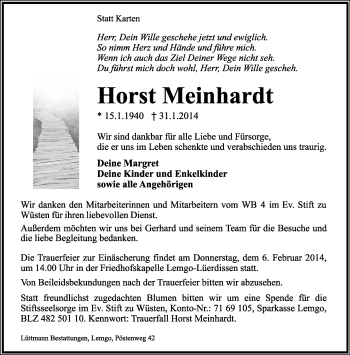 Anzeige  Horst Meinhardt  Lippische Landes-Zeitung