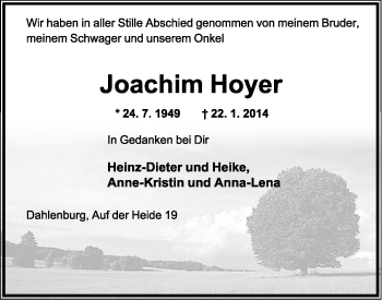 Anzeige  Joachim Hoyer  Lippische Landes-Zeitung