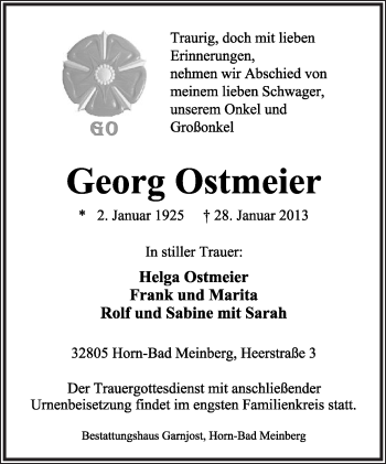 Anzeige  Georg Ostmeier  Lippische Landes-Zeitung