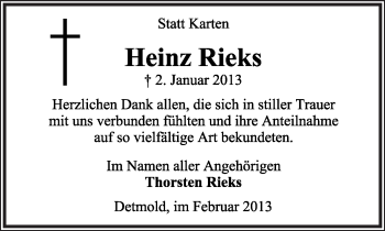 Anzeige  Heinz Rieks  Lippische Landes-Zeitung