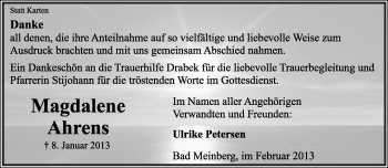 Anzeige  Magdalene Ahrens  Lippische Landes-Zeitung