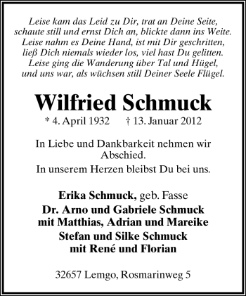 Anzeige  Wilfried Schmuck  Lippische Landes-Zeitung