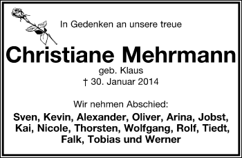 Anzeige  Christiane Mehrmann  Lippische Landes-Zeitung