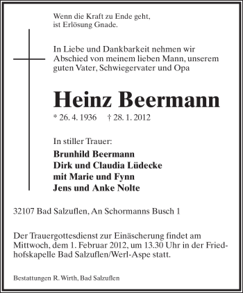 Anzeige  Heinz Beermann  Lippische Landes-Zeitung