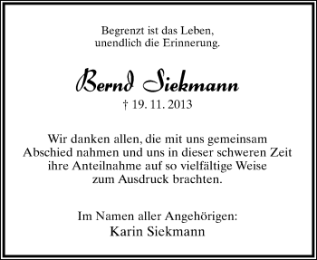Anzeige  Bernd Siekmann  Lippische Landes-Zeitung