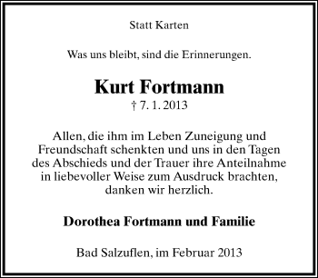 Anzeige  Kurt Fortmann  Lippische Landes-Zeitung