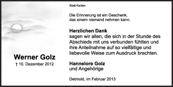 Anzeige  Werner Golz  Lippische Landes-Zeitung