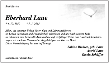 Anzeige  Eberhard Laue  Lippische Landes-Zeitung