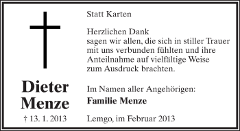 Anzeige  Dieter Menze  Lippische Landes-Zeitung