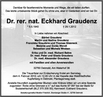 Anzeige  Eckhard Graudenz  Lippische Landes-Zeitung