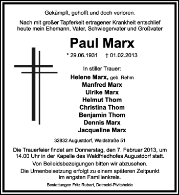 Anzeige  Paul Marx  Lippische Landes-Zeitung