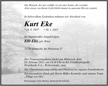 Anzeige  Kurt Eke  Lippische Landes-Zeitung