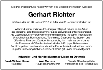 Anzeige  Gerhart Richter  Lippische Landes-Zeitung