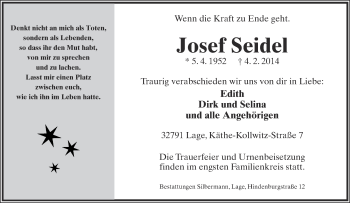 Anzeige  Josef Seidel  Lippische Landes-Zeitung