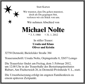 Anzeige  Michael Nolte  Lippische Landes-Zeitung