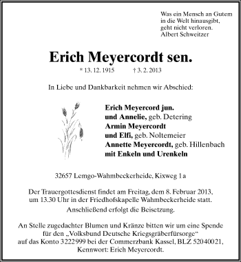 Anzeige  Erich Meyercordt  Lippische Landes-Zeitung