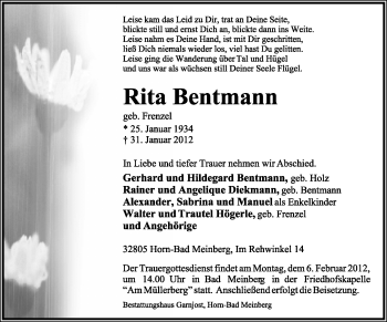 Anzeige  Rita Bentmann  Lippische Landes-Zeitung