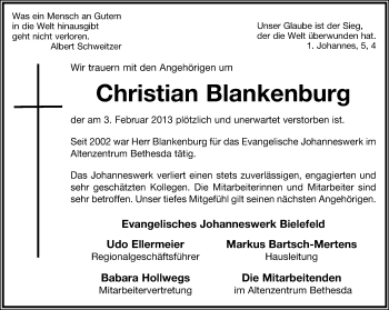 Anzeige  Christian Blankenburg  Lippische Landes-Zeitung