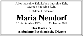Anzeige  Maria Neudorf  Lippische Landes-Zeitung