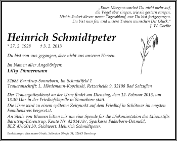 Anzeige  Heinrich Schmidtpeter  Lippische Landes-Zeitung