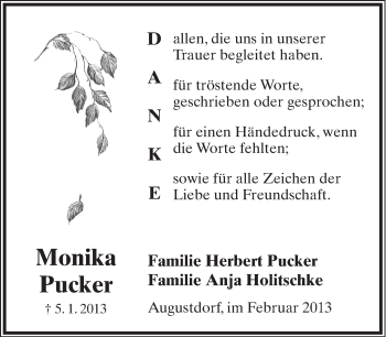 Anzeige  Monika Pucker  Lippische Landes-Zeitung