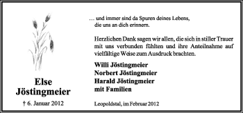 Anzeige  Else Jöstingmeier  Lippische Landes-Zeitung