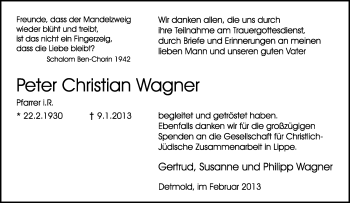 Anzeige  Peter Christian  Wagner  Lippische Landes-Zeitung