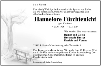 Anzeige  Hannelore Fürchtenicht  Lippische Landes-Zeitung