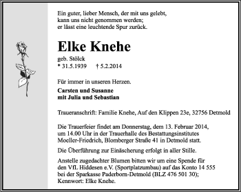 Anzeige  Elke Knehe  Lippische Landes-Zeitung