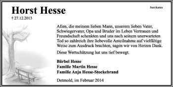 Anzeige  Horst Hesse  Lippische Landes-Zeitung