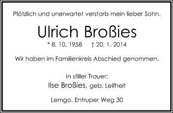 Anzeige  Ulrich Broßies  Lippische Landes-Zeitung