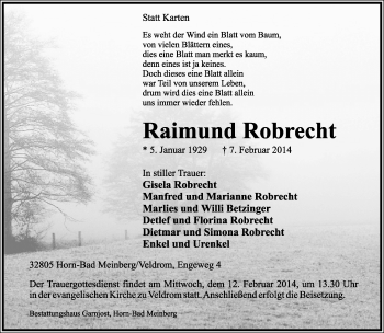 Anzeige  Raimund Robrecht  Lippische Landes-Zeitung