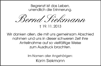 Anzeige  Bernd Siekmann  Lippische Landes-Zeitung
