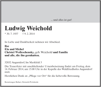 Anzeige  Ludwig Weichold  Lippische Landes-Zeitung