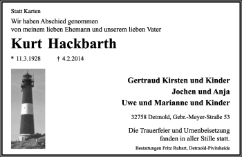 Anzeige  Kurt Hackbarth  Lippische Landes-Zeitung