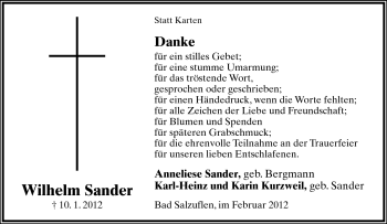 Anzeige  Wilhelm Sander  Lippische Landes-Zeitung