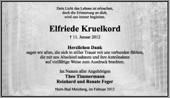 Anzeige  Elfriede Kruelkord  Lippische Landes-Zeitung