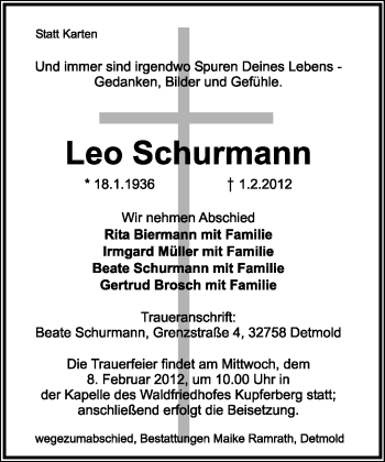 Anzeige  Leo Schurmann  Lippische Landes-Zeitung