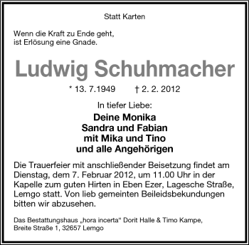 Anzeige  Ludwig Schuhmacher  Lippische Landes-Zeitung